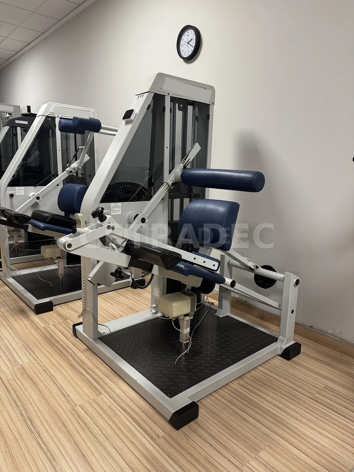 Máquina Schnell 4back Premium Extension vista desde otro ángulo, con apoyo lumbar y sujeción de rodillas